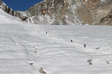 Trekkers Crossing Chola Pass of the Everest Region of Nepal