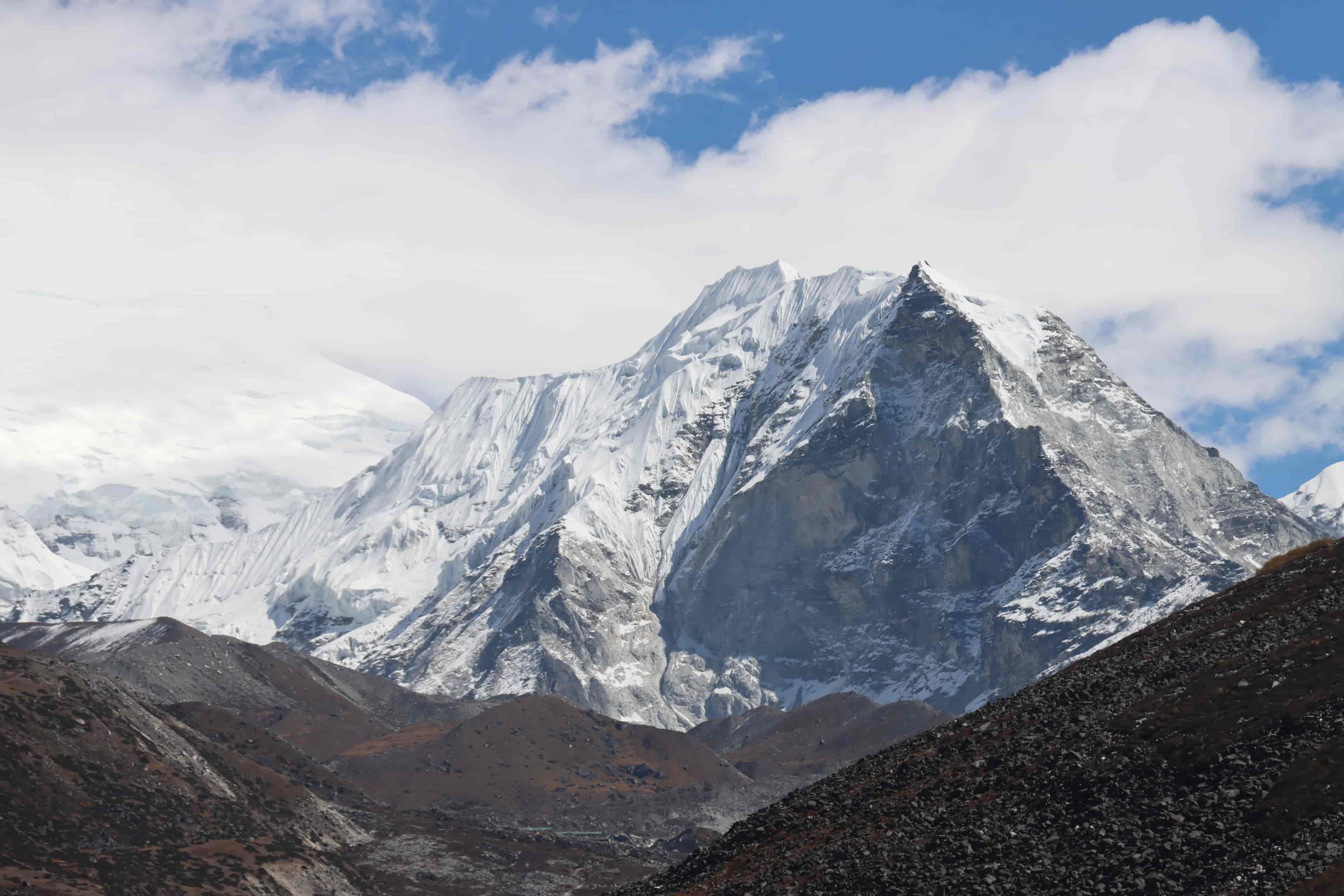 View of Island Peak from Dingboche, gateway village for acclimatization before Island Peak climbing