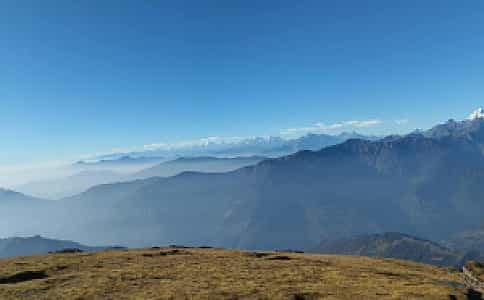 Panoramic view of the Himalayas from Pikey Peak top, Nepal