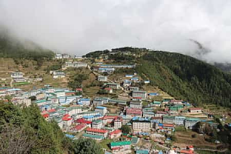 Namche Bazaar amphitheater-shaped town nestled in the Sagarmatha National Park, Nepal