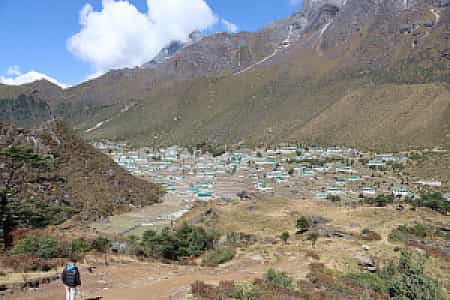 Khumjung Village beneath Khumbila peak with traditional Sherpa houses