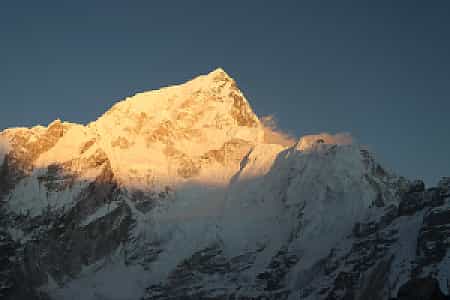 Nuptse glowing in golden sunset light, Himalayas, Nepal