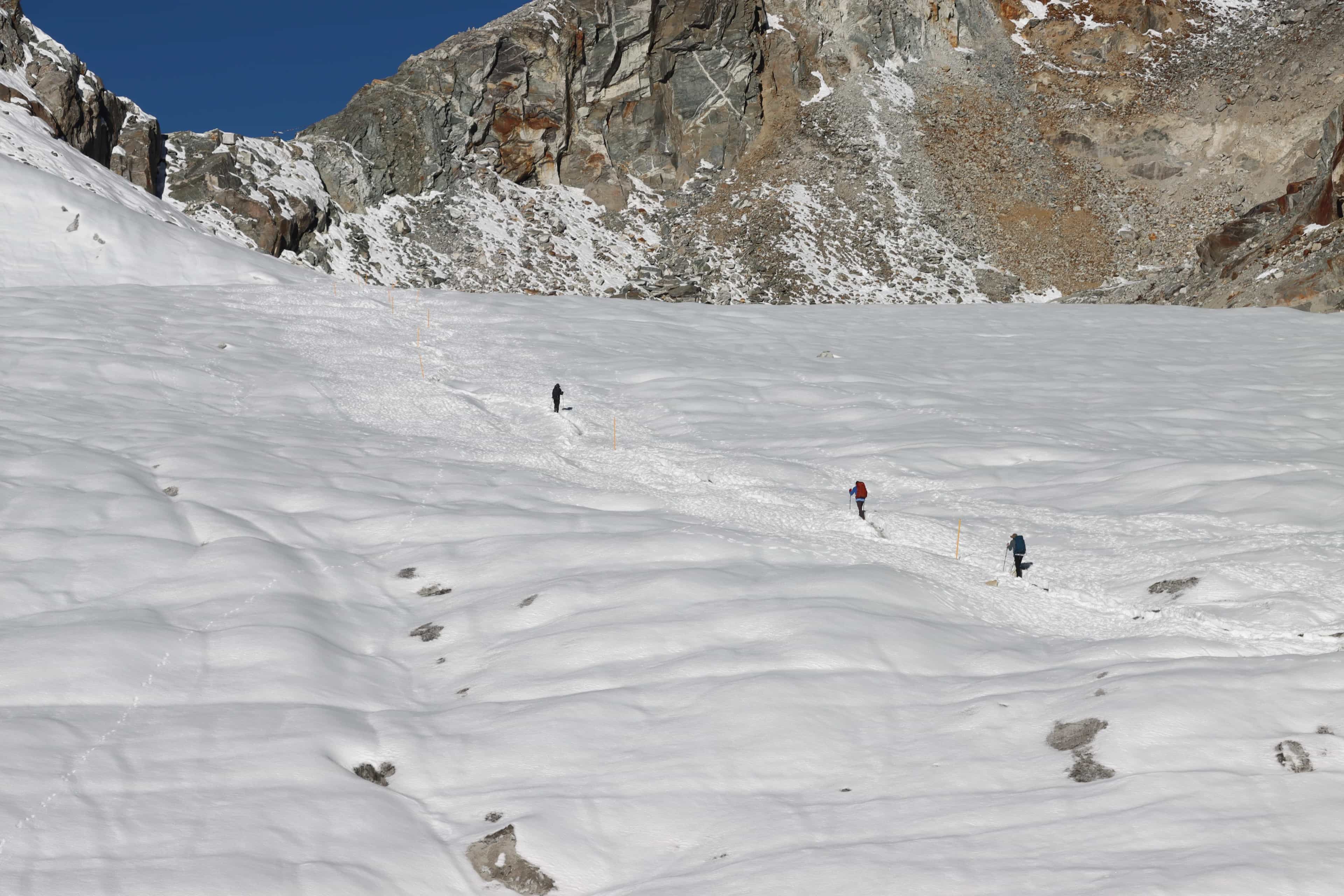 Trekkers Crossing Chola Pass of the Everest Region of Nepal