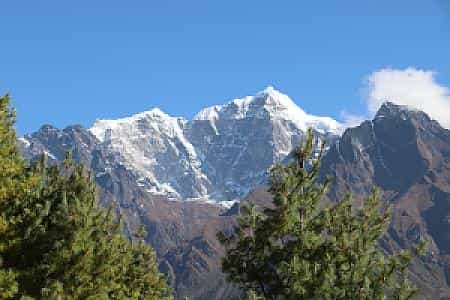 Taboche mountain spotted on a clear morning hike above Namche Bazaar