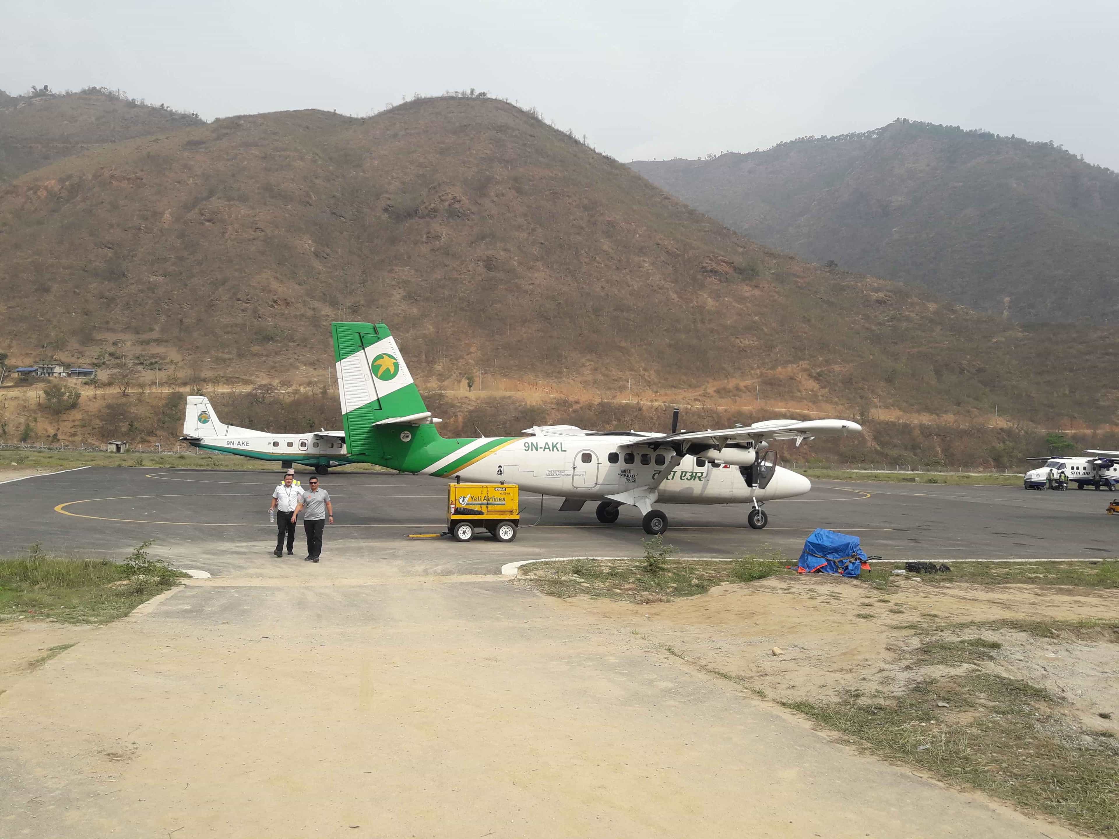 A plane waiting at Manthali Airport