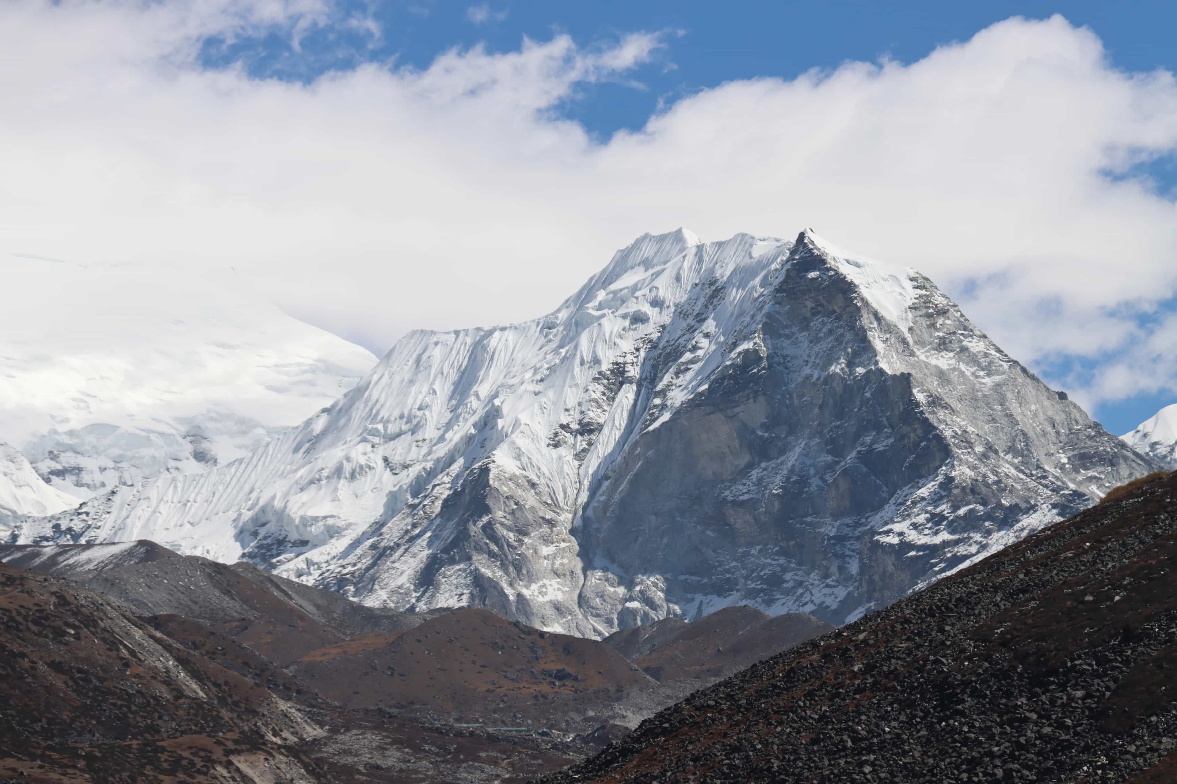 View of Island Peak from Dingboche, gateway village for acclimatization before Island Peak climbing