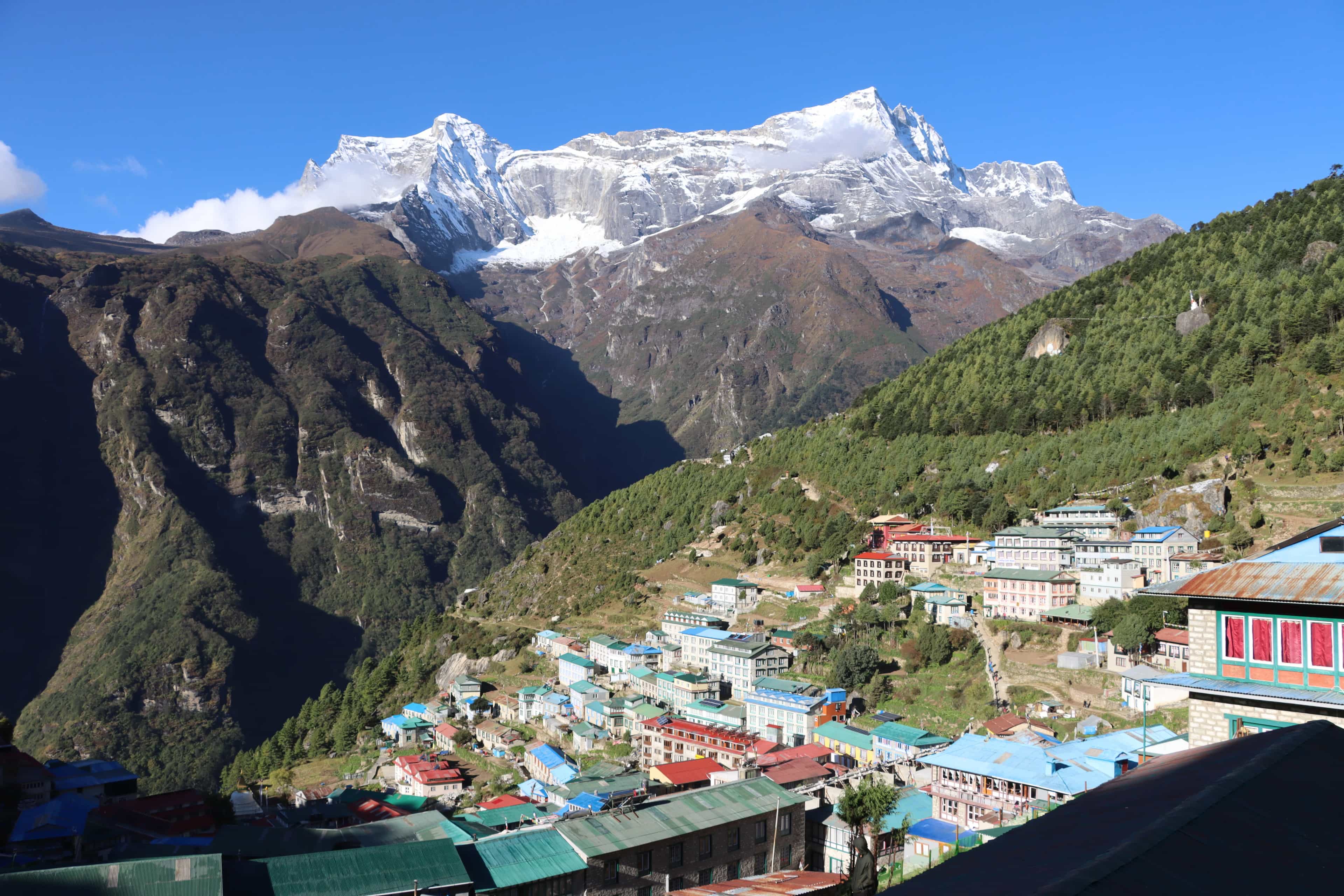 Panoramic view of Kongde mountain from Namche Bazaar on the Everest Base Camp trail