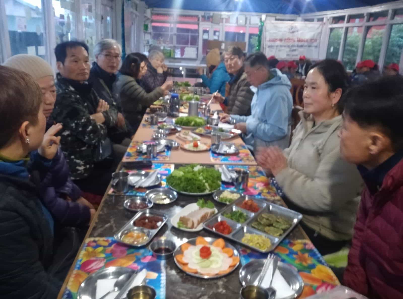 Korean Trekkers having their trekking food on the way to EBC