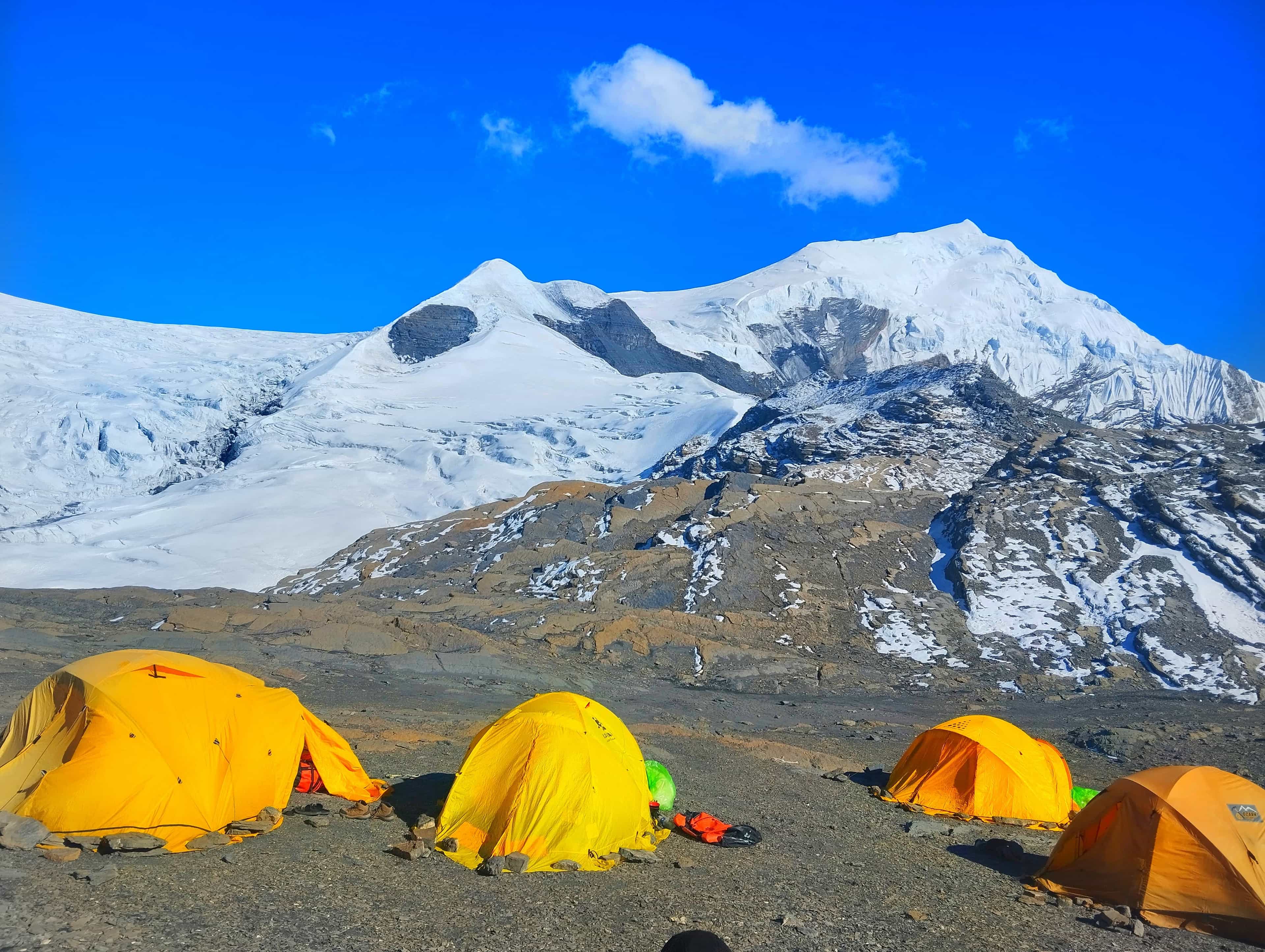 Chulu West Peak (6,419 m) towering above the Annapurna region, snow-capped summit under clear skies